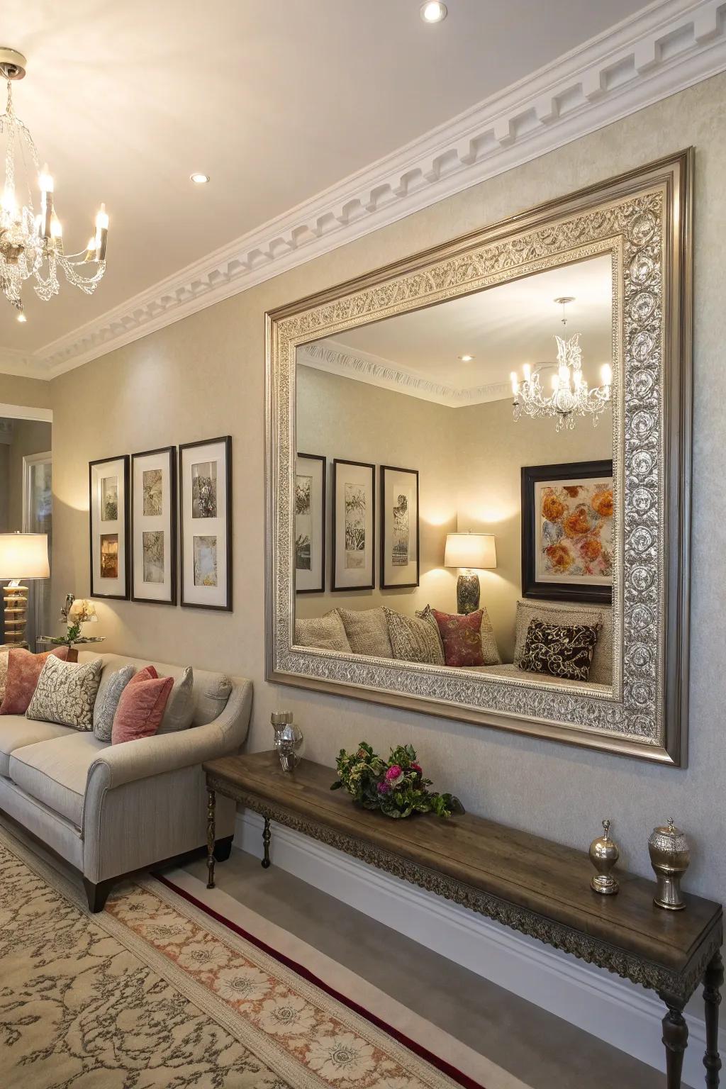 Art and mirrors enhance ambiance and add a personal touch.