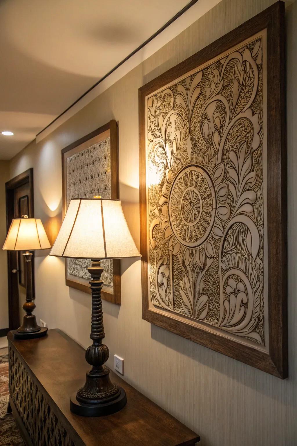 Accent lamps highlighting artwork, adding depth and interest.