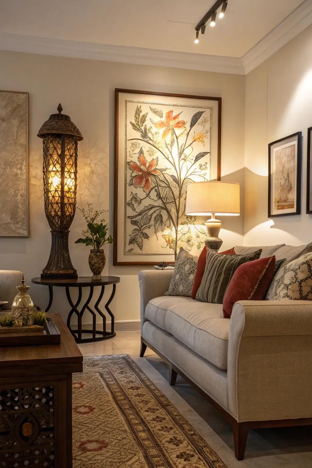 Accent lighting transforming decor into a focal point.