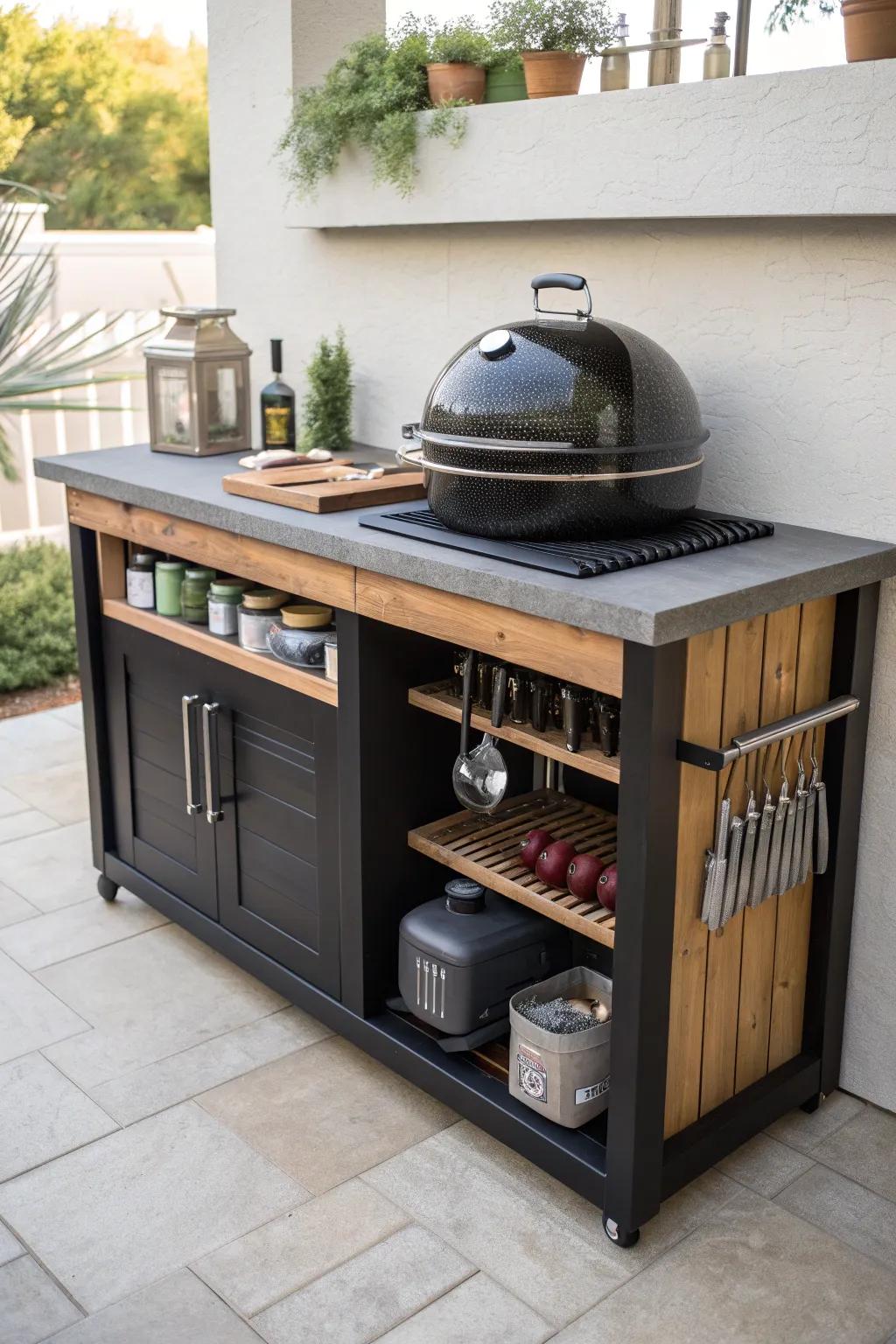 Transform your grilling experience with smart under-counter storage solutions for your Blackstone station. #GrillOrganization #DIYProjects