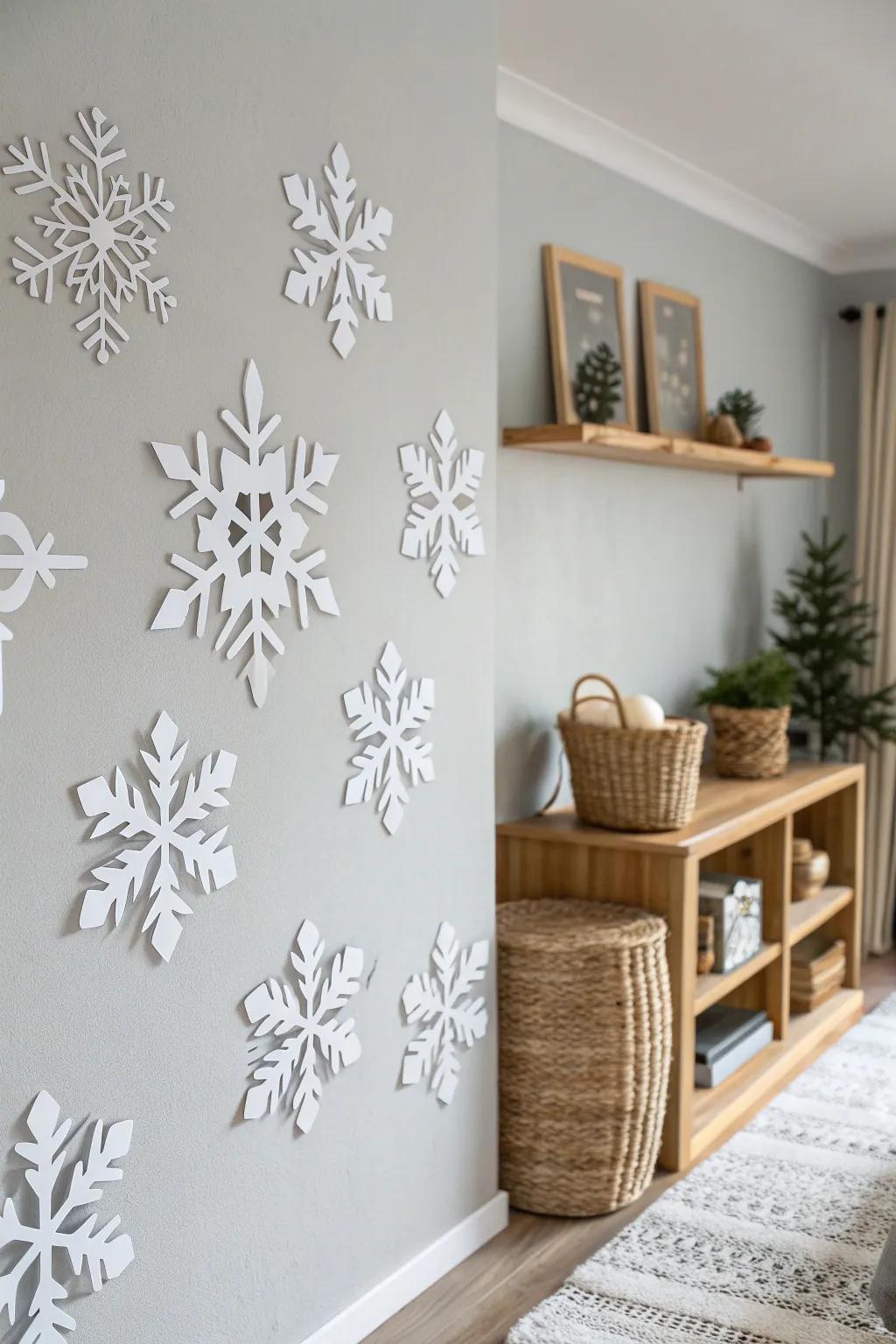Transform your space into a cozy winter wonderland with DIY snowflake wall decals. Embrace the beauty of simplicity and craftsmanship.