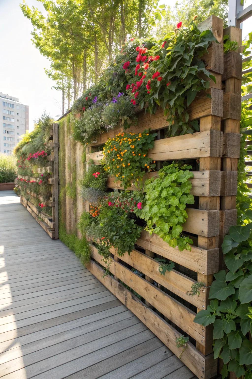 Transform your deck into a green haven with a DIY vertical garden wall.