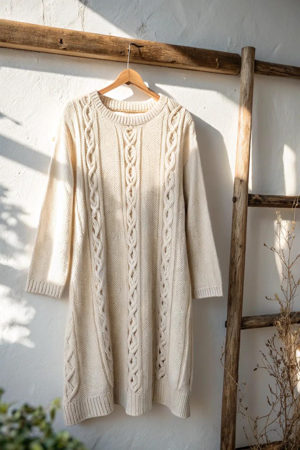 Embrace comfort with a touch of elegance: DIY your cozy sweater dress for those brisk mornings.