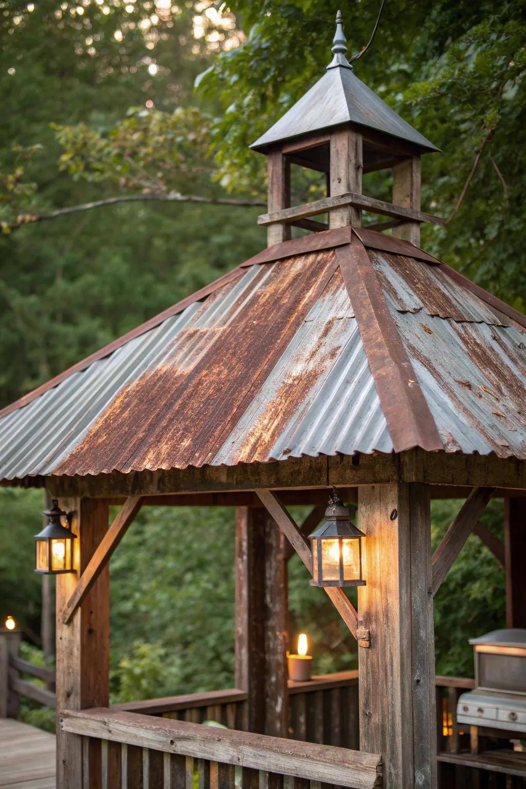 Add a touch of nostalgia to your grill space with a vintage tin roof.