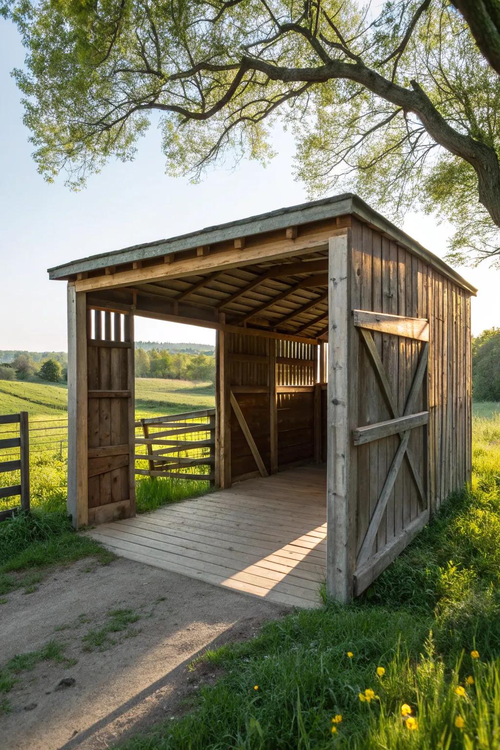 Craft your own rustic retreat: An open-front horse shelter combines simplicity with functionality.