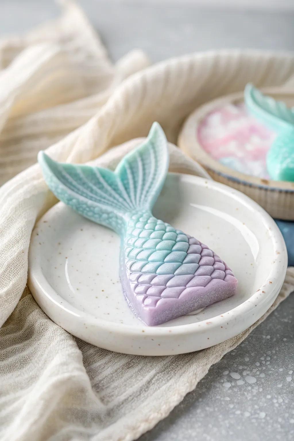 Dive into elegance with handcrafted mermaid tail soaps – a whimsical touch to your daily routine.