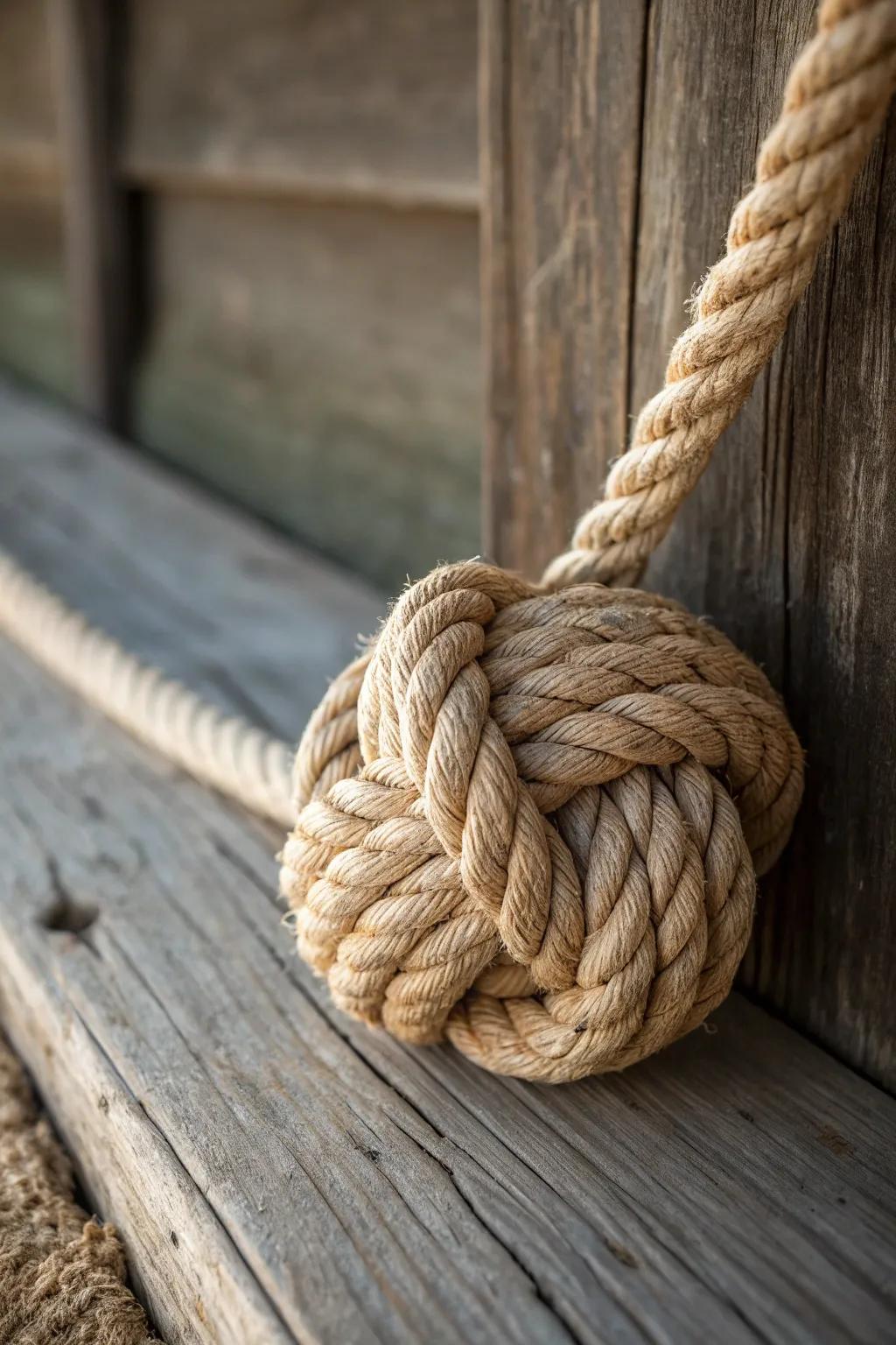 Master the art of nautical charm with a beautifully crafted monkey's fist knot.