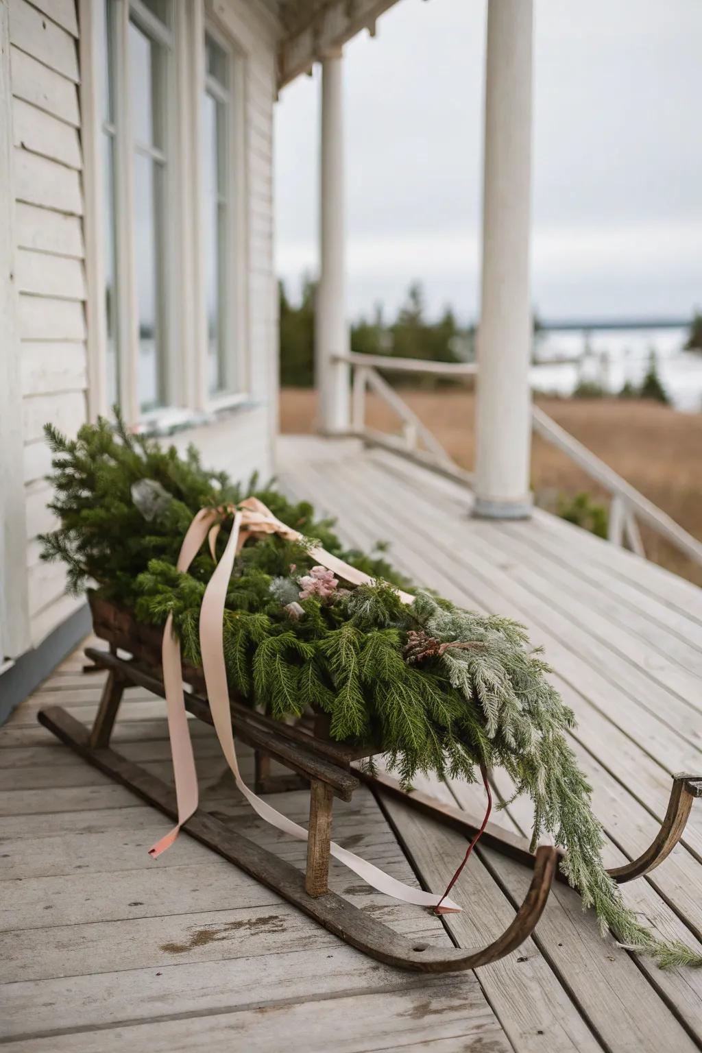 Transform vintage charm into festive flair with a DIY sled centerpiece for your porch!