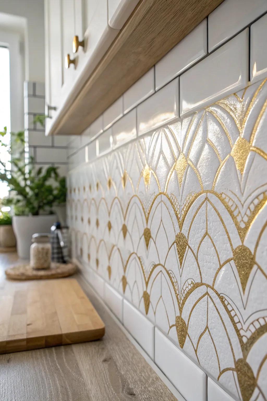 Elevate your kitchen style with a touch of metallic magic. ✨ #DIYBacksplash #ScandiBoho