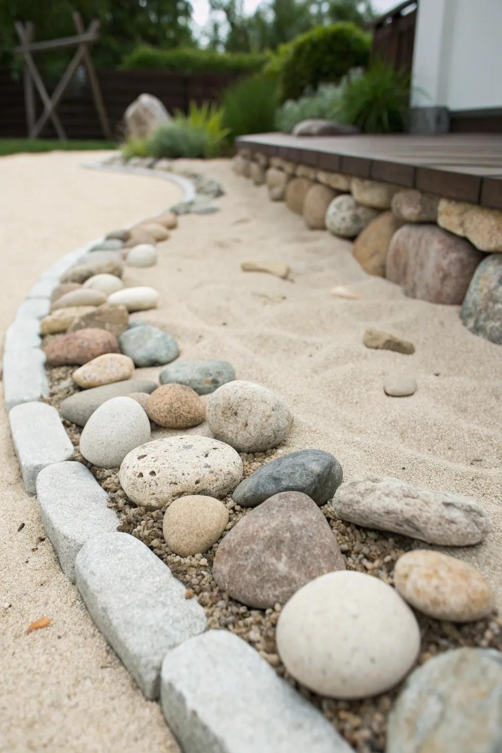 Transform your playground with a stunning stone border that blends simplicity with natural beauty.