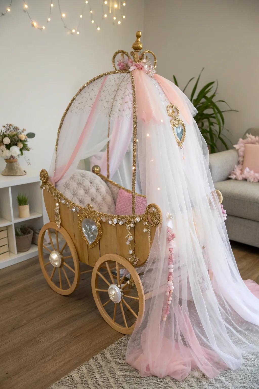 Transform your stroll into a fairytale with this enchanting DIY princess carriage stroller.