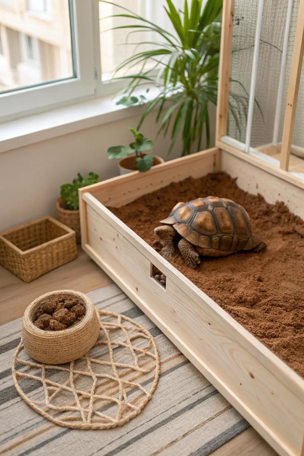 Transform your tortoise's space with the natural elegance of coconut coir bedding. #ScandiBoho #TortoiseHome