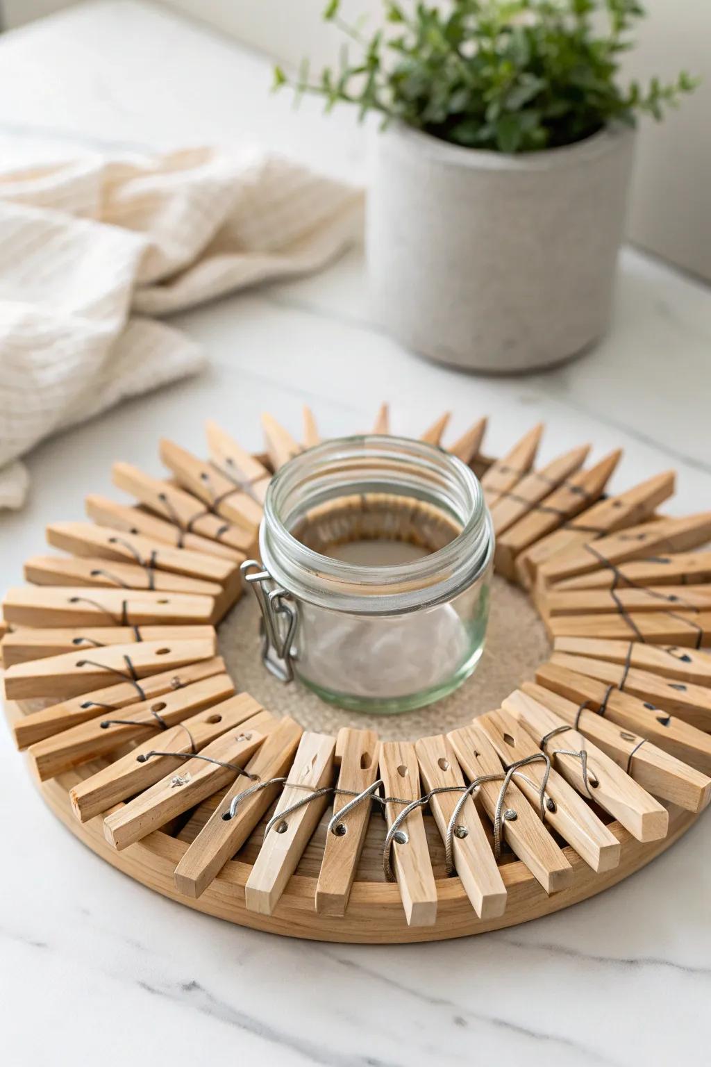 Transform everyday clothespins into a chic toothbrush holder that embodies rustic elegance and minimalist charm.