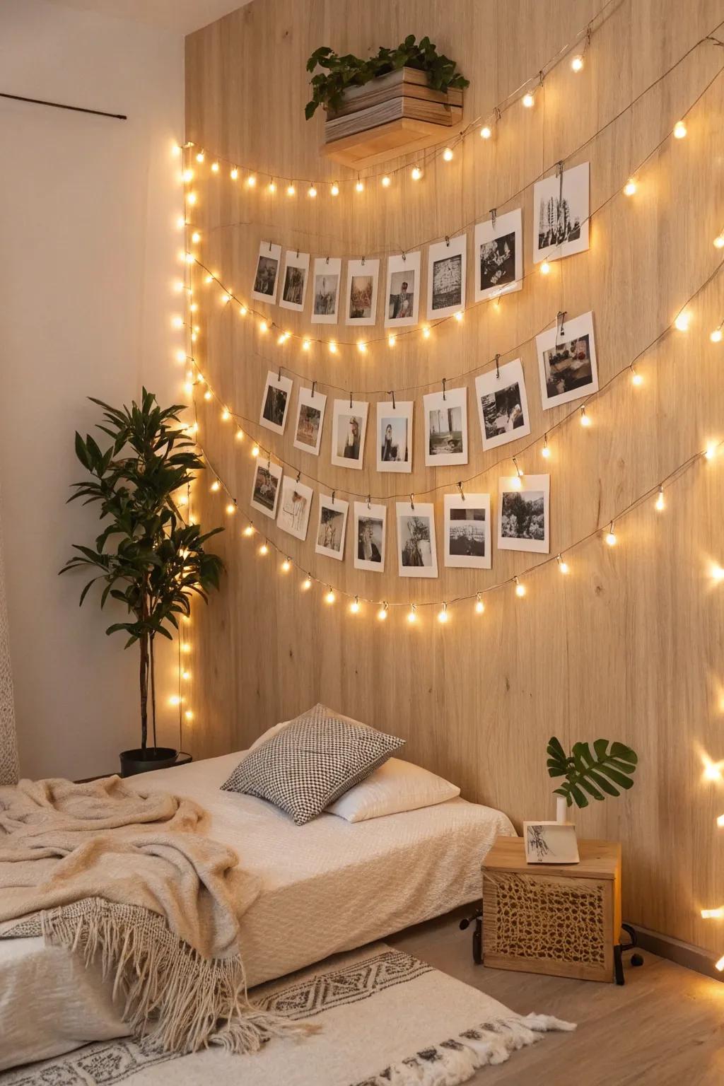 Create a dreamy, starry-night vibe with string light magic in your bedroom.
