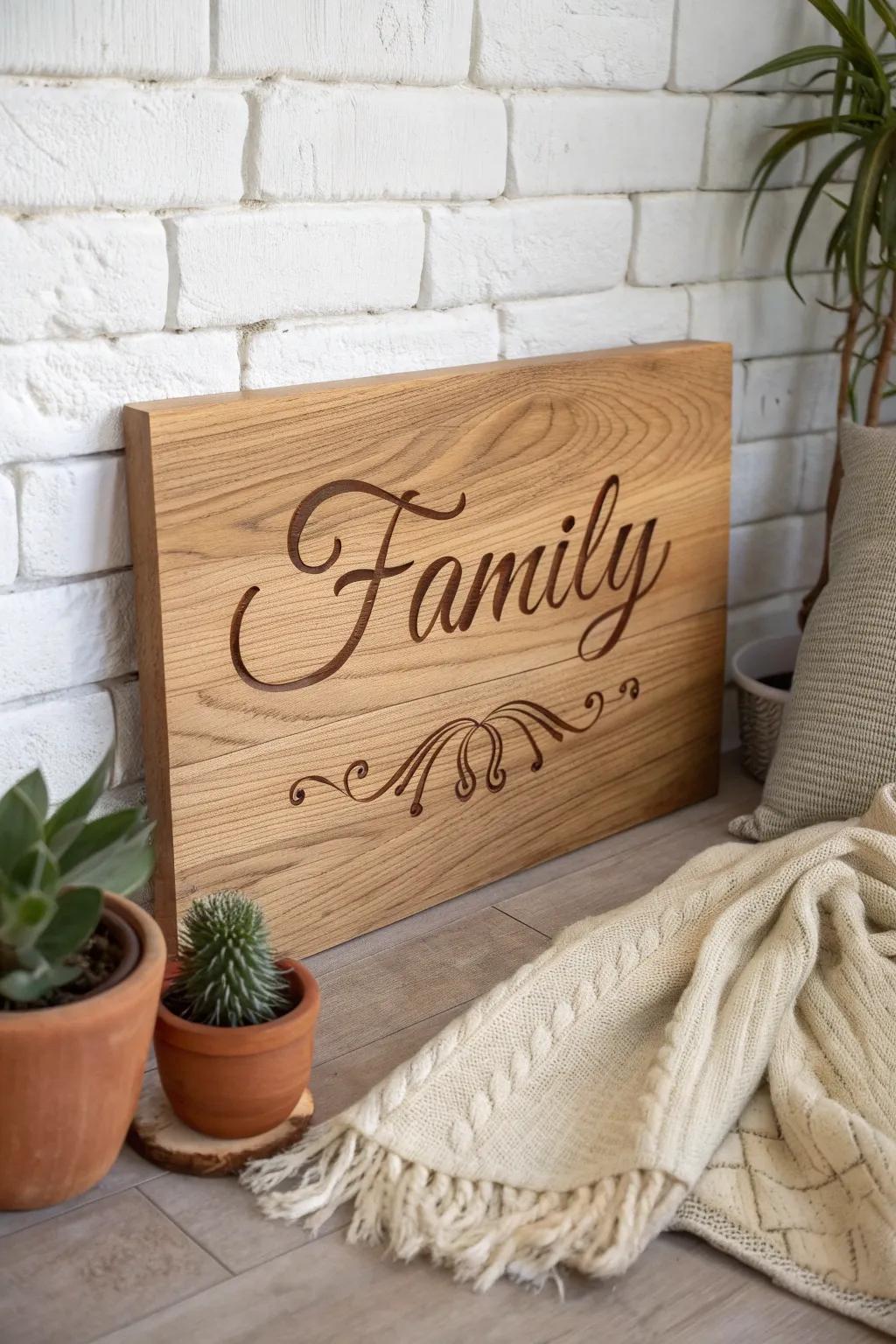 Add a personal touch to your space with a beautifully crafted family name sign, blending simplicity and elegance.