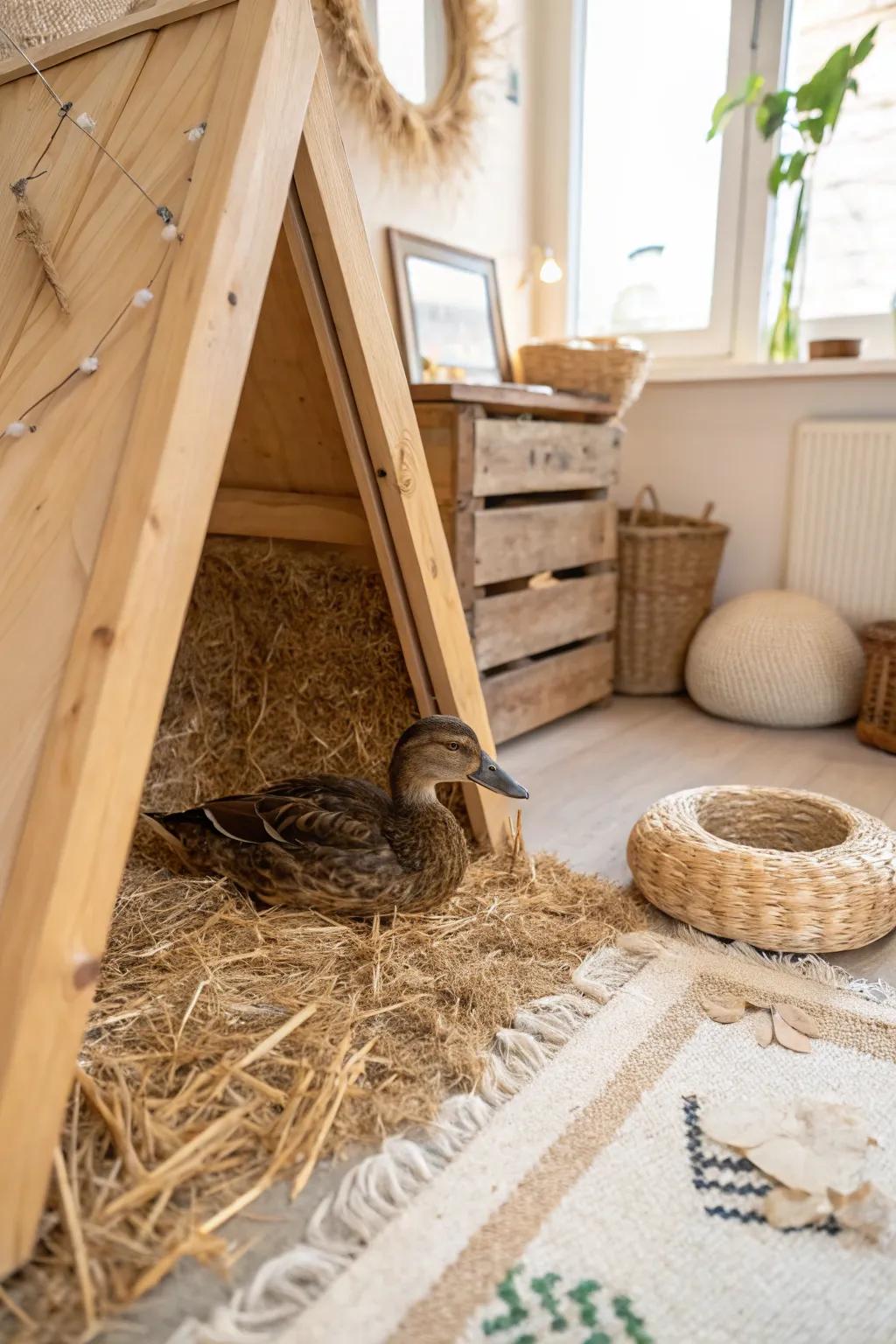 Embrace the warmth and simplicity of the deep litter method in your duck pen for a cozy, self-sustaining haven. 🌾✨