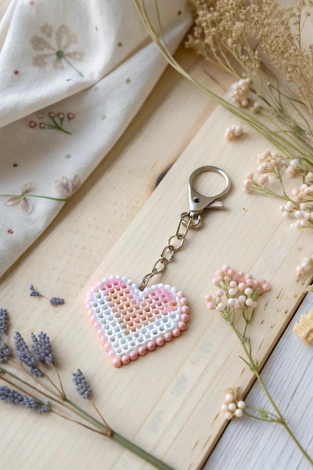 Spread love with handmade charm: Heart keychain crafted from perler beads.
