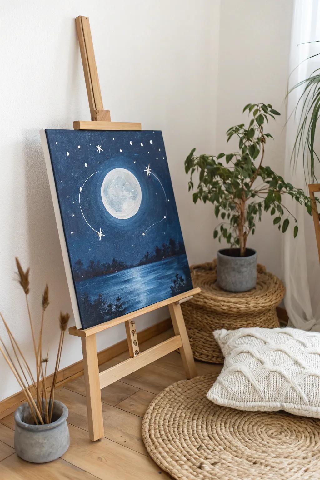 Capture the magic of a starlit night with this minimalist masterpiece, perfect for those who cherish craftsmanship and simplicity.