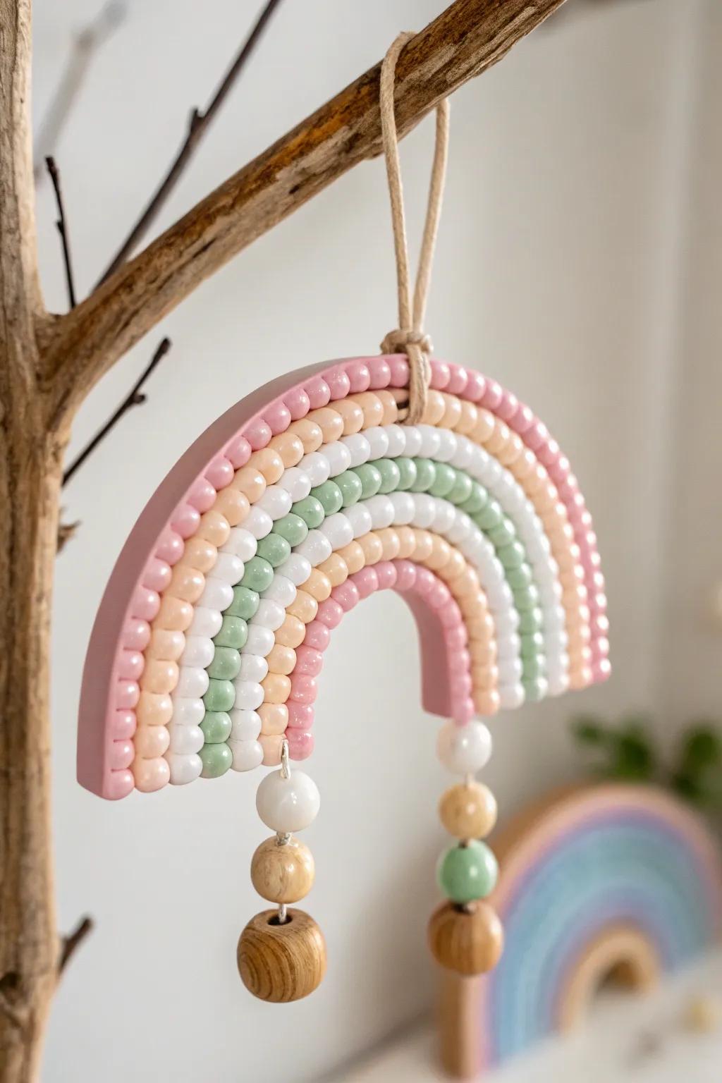 Embrace the magic of colors with this charming mini perler bead rainbow, a perfect blend of simplicity and creativity.