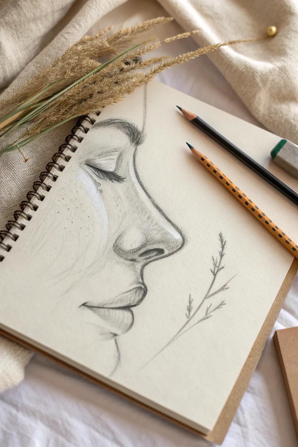 Discover the art of simplicity with a beautifully crafted nose sketch, where minimalism meets elegance.