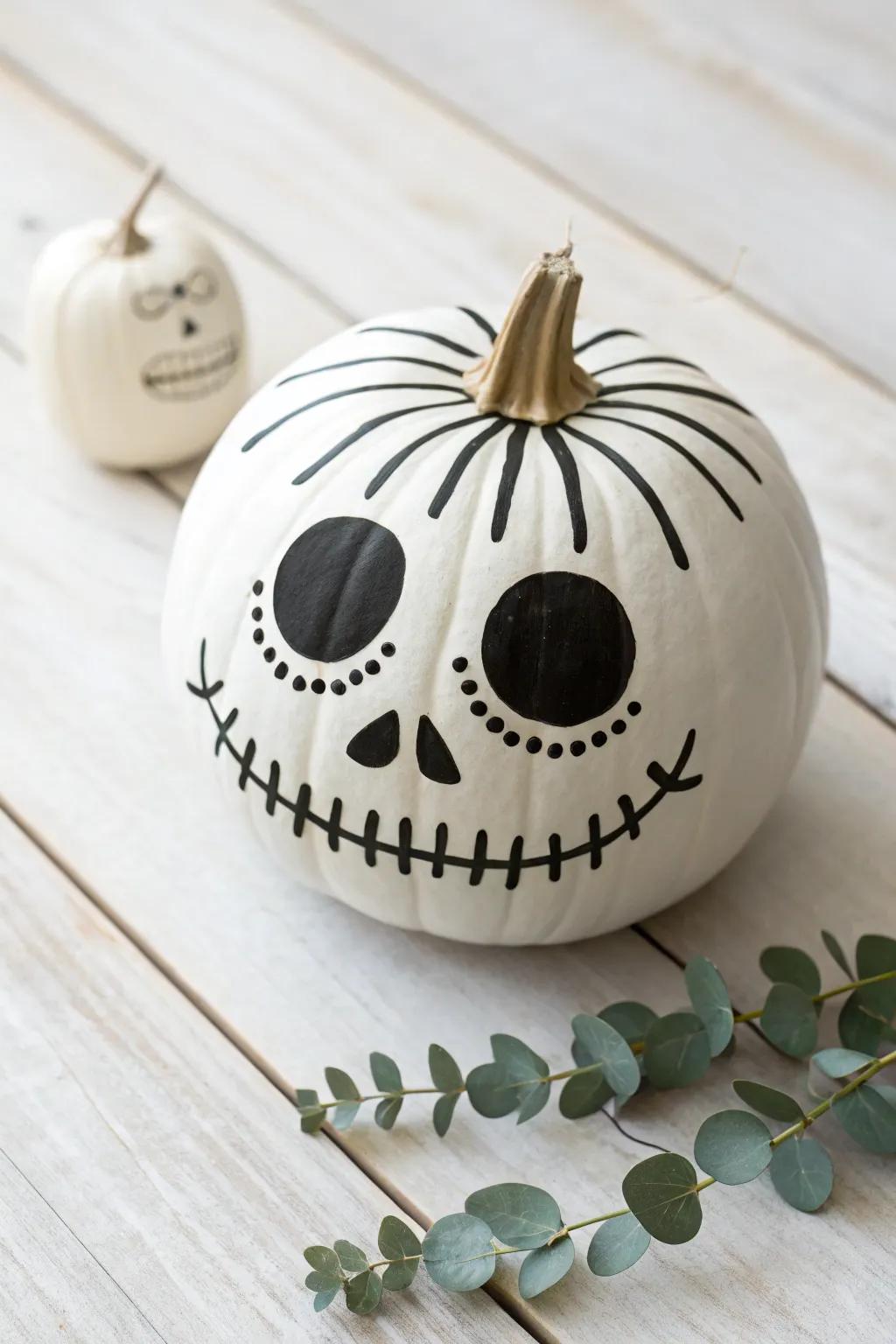 Embrace the spooky season with minimalist elegance: a skeleton smile that speaks volumes in simplicity.