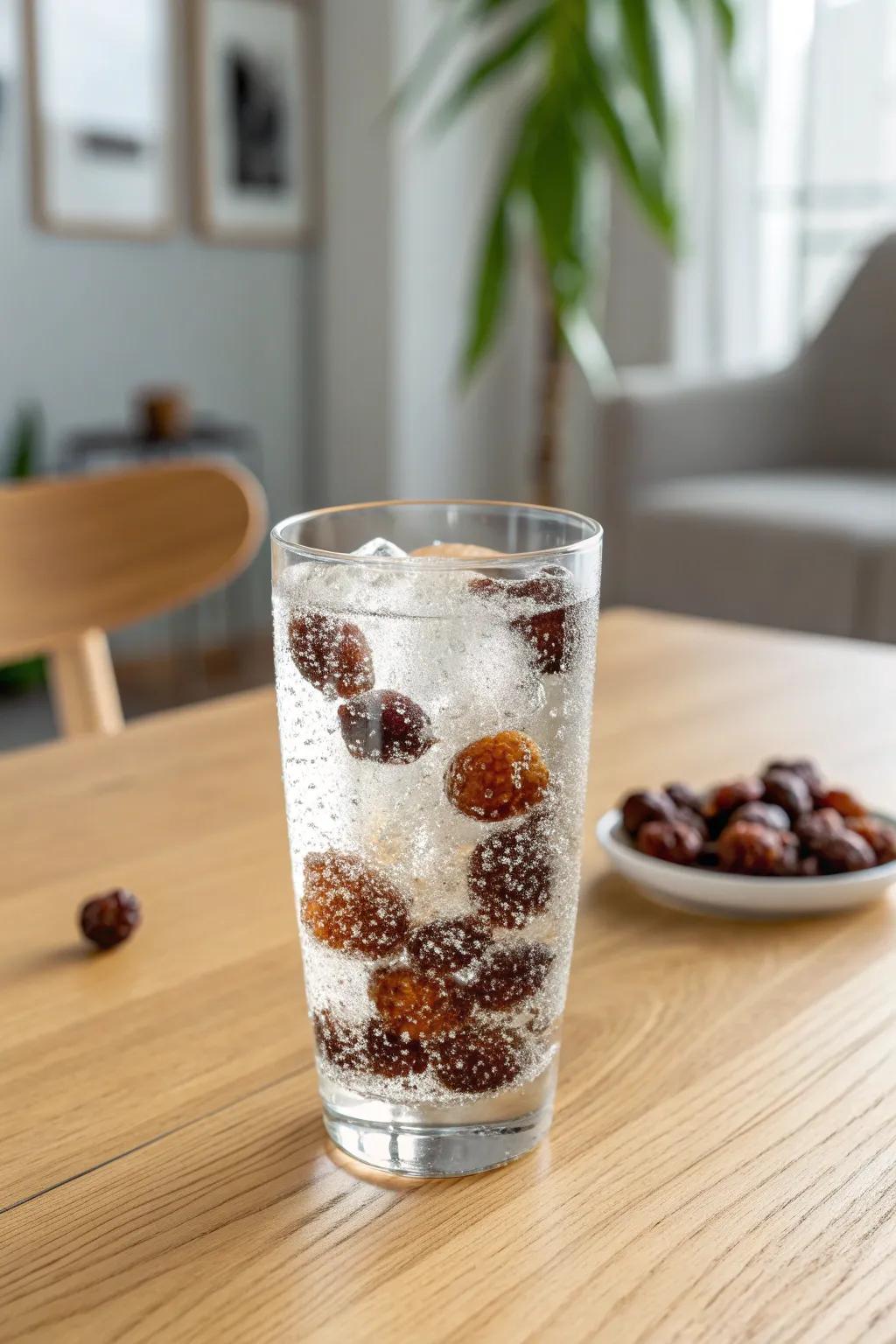 Watch raisins dance in sparkling soda—an effortless science experiment with a touch of minimalist charm.✨