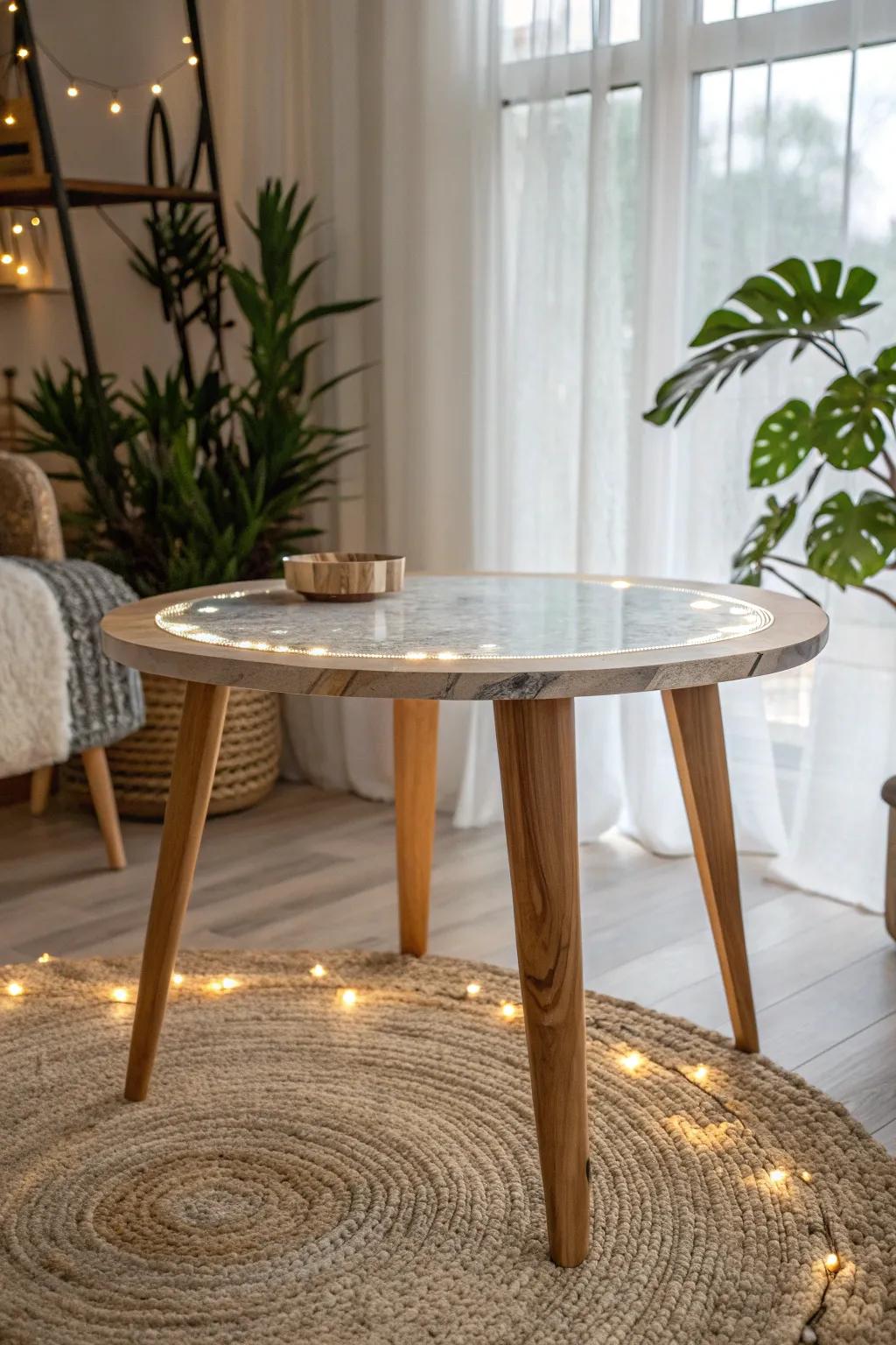 Illuminate your space with the future of design: LED inlaid epoxy tables that blend Scandinavian simplicity with Boho charm.