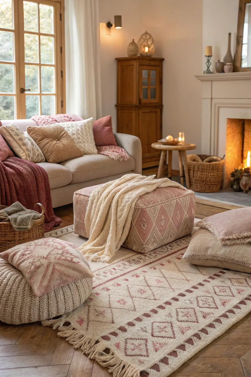 Soft textures bring warmth and comfort to this European-style living room.