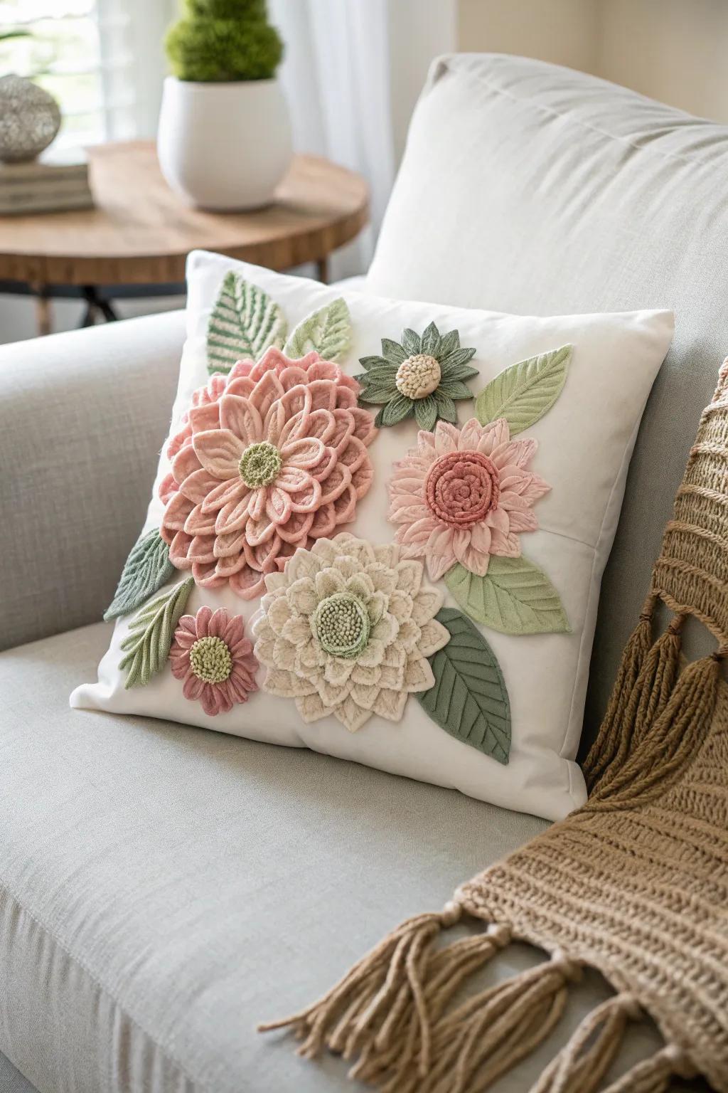 Transform your space with the subtle charm of fabric flowers on throw pillows, where Scandinavian minimalism meets Boho elegance.
