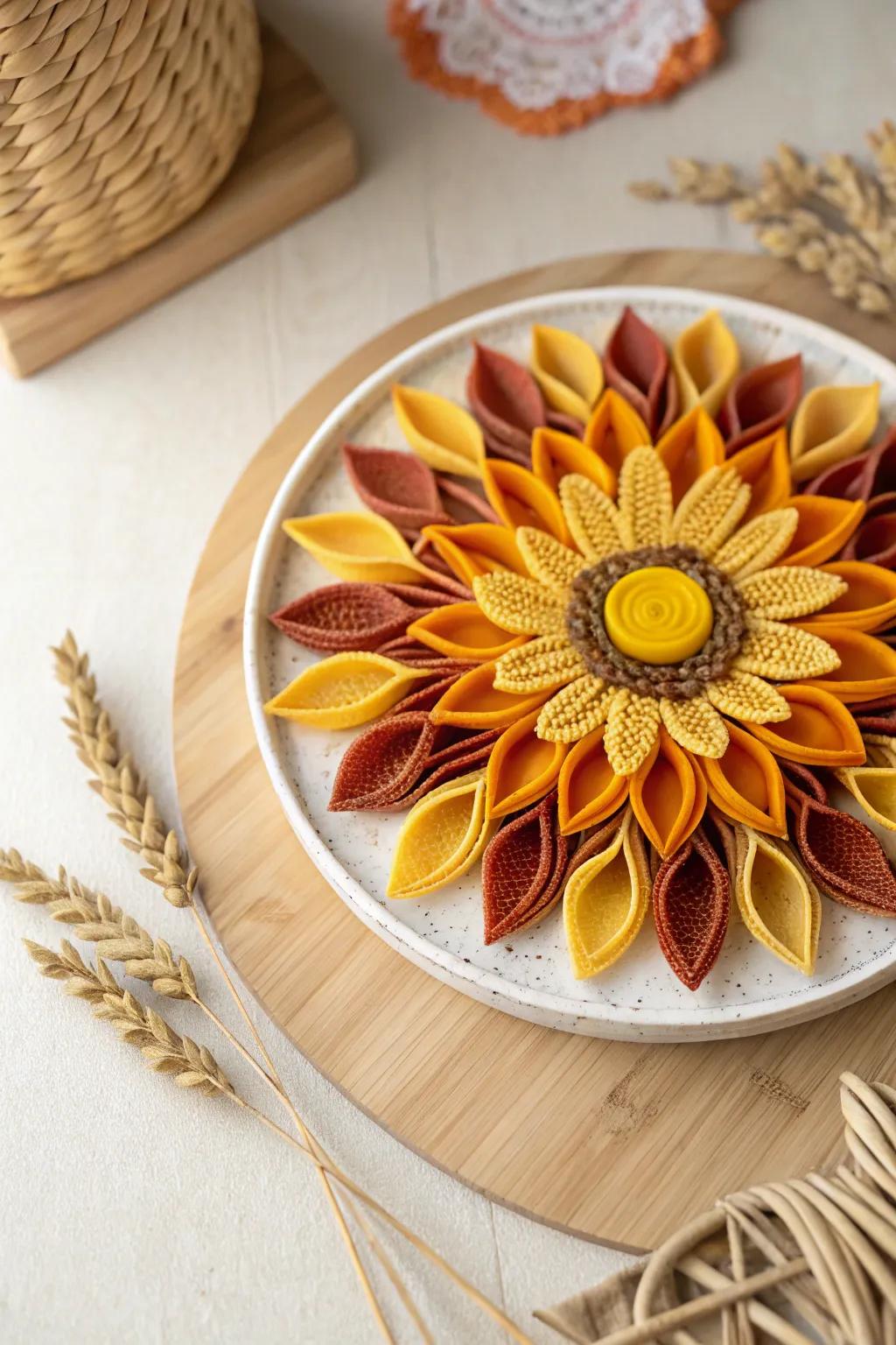 Capture the essence of fall with this charming sunflower craft made from painted pasta. Perfectly blending minimalist design with boho flair.