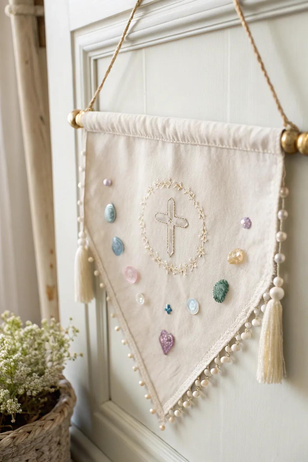 Elevate your first communion banner with a touch of gem-studded elegance.
