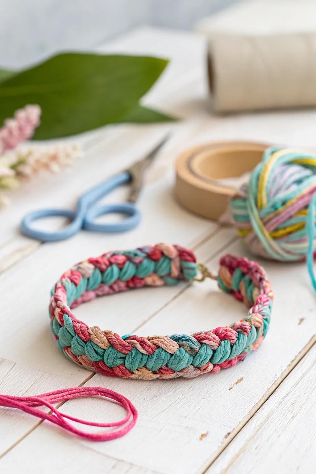 Transform old t-shirts into vibrant friendship bracelets and embrace sustainable style with a touch of boho elegance.