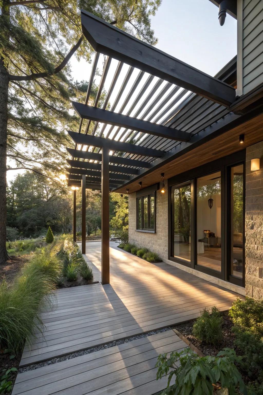 Elevate your home's entrance with a seamless attached pergola, blending style and function effortlessly.