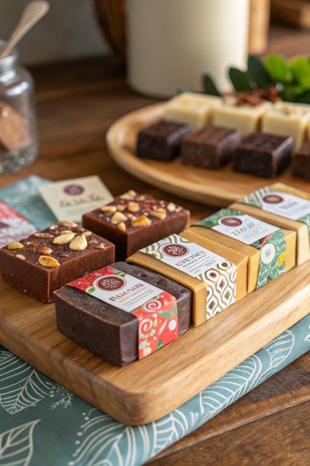 Stylishly labeled fudge on display.