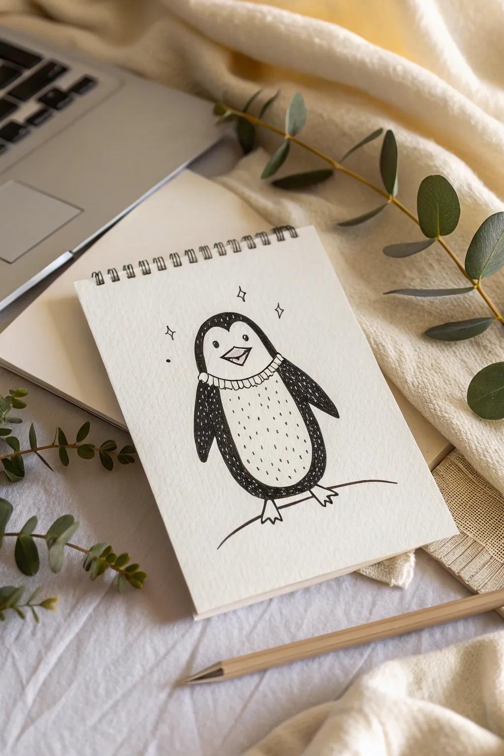 Brighten someone's day with a charming penguin doodle! Perfect for adding a playful touch to your get well wishes. #MinimalistArt #ScandiBoho #AnimalDoodles