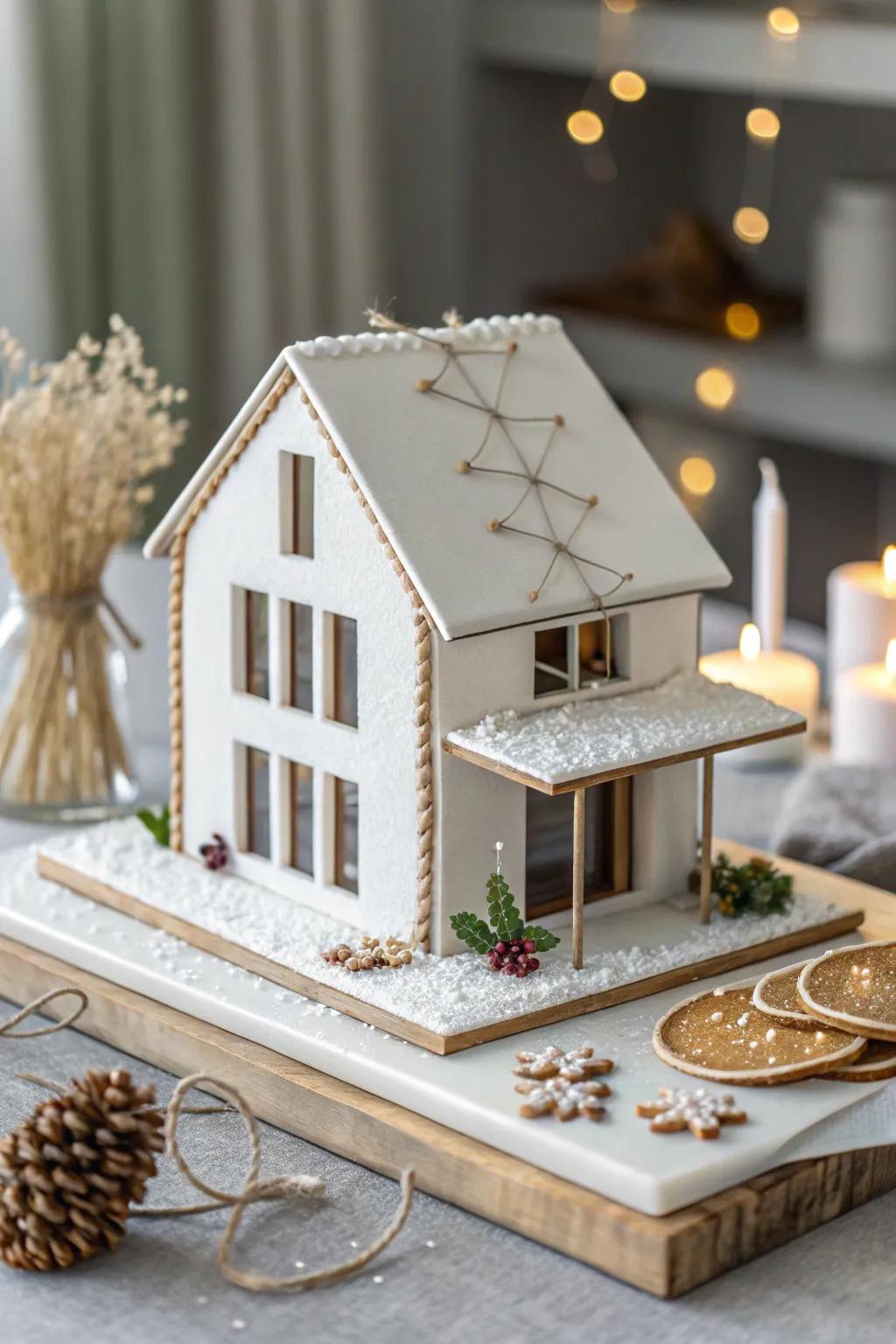 Modern elegance meets holiday tradition in this chic gingerbread masterpiece.