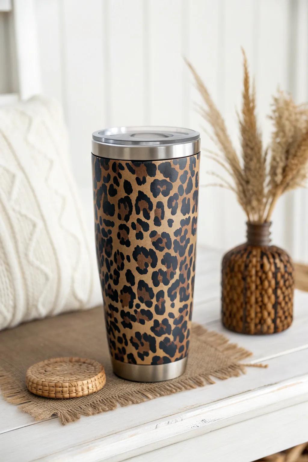 Unleash your wild side with this chic leopard print tumbler – where minimalist elegance meets bohemian flair.