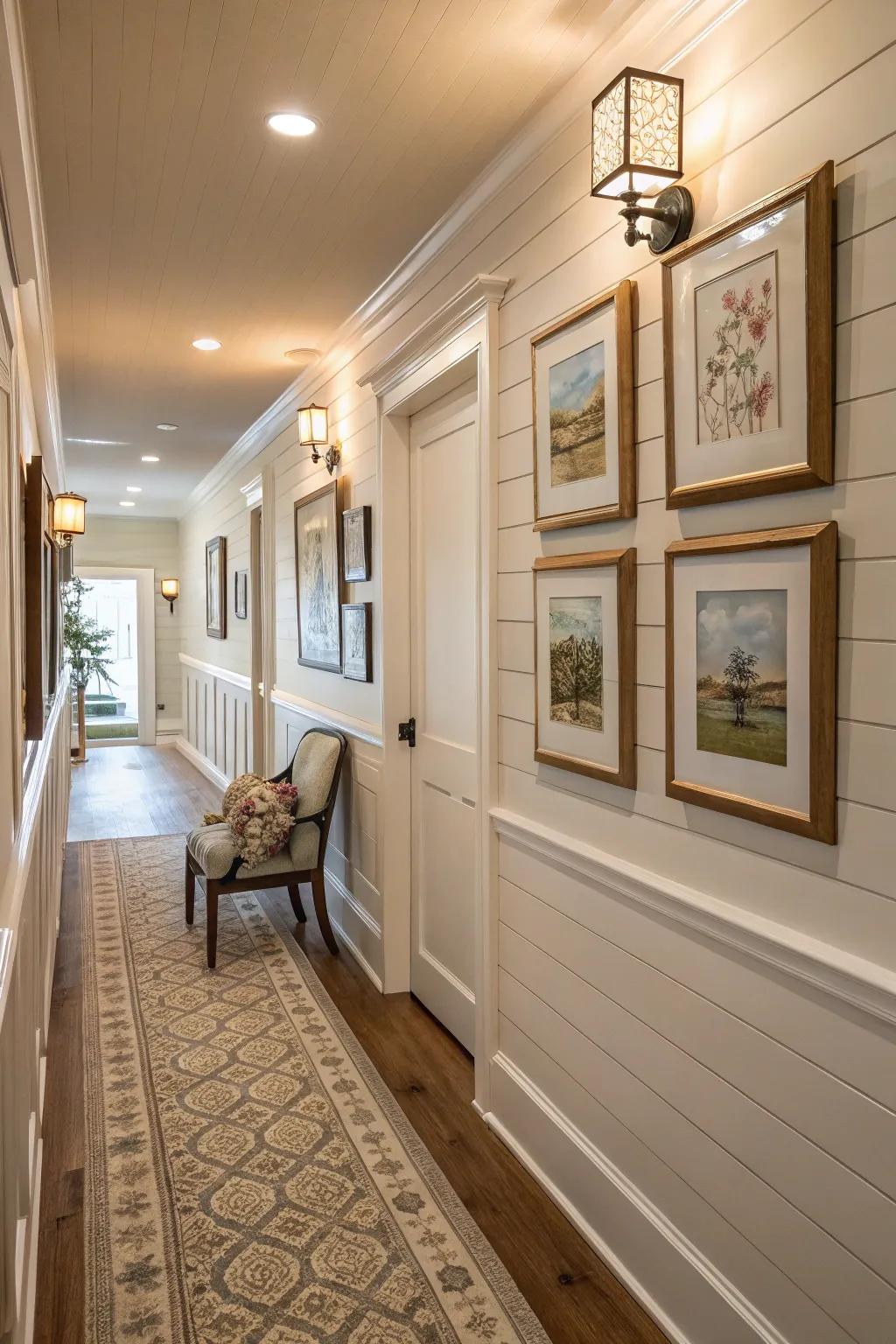 Shiplap creates an ideal backdrop for a stunning art display.