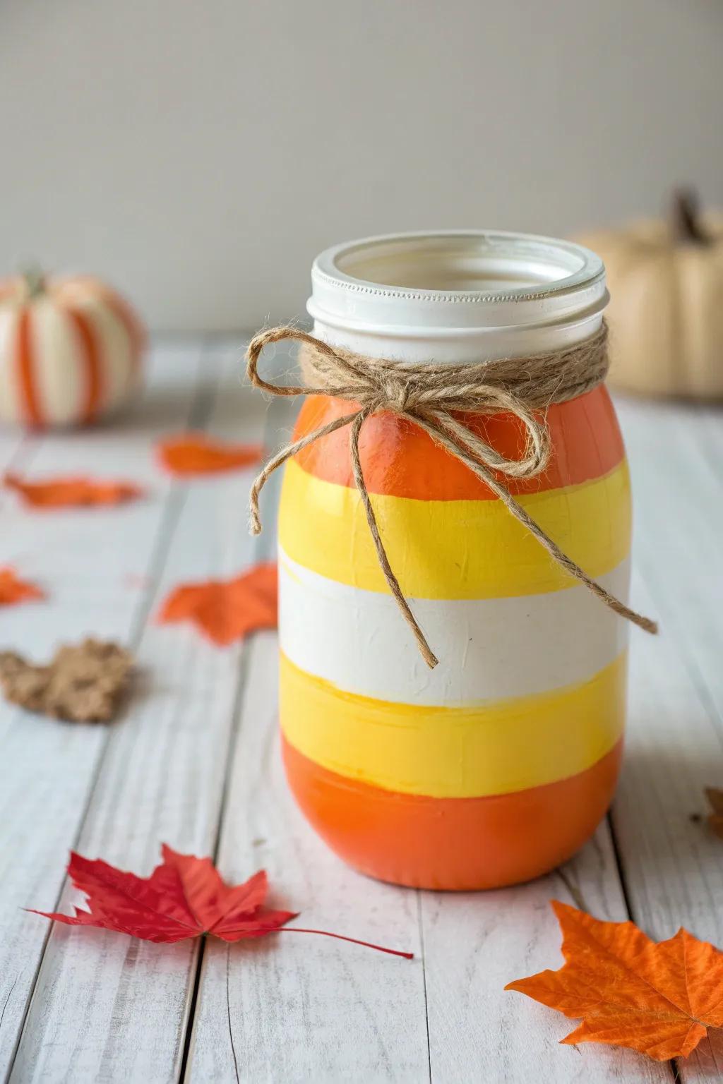 Add a sweet touch to your Halloween decor with these charming candy corn jars!