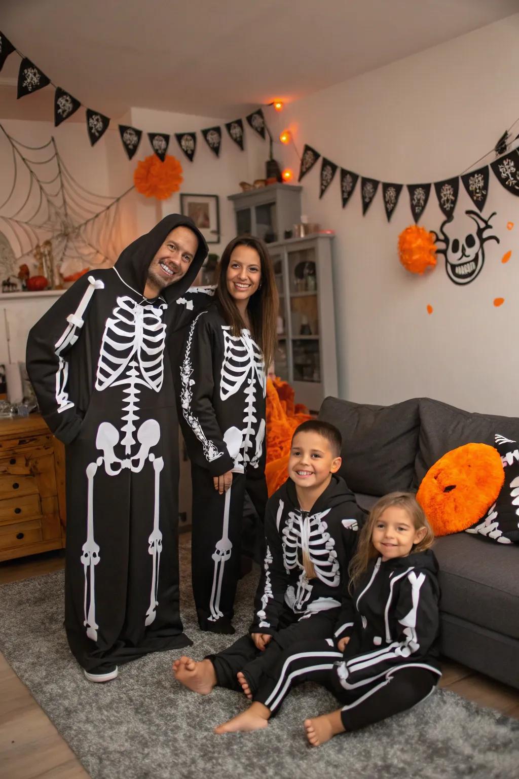 A family of skeletons makes for a spooky Halloween ensemble.
