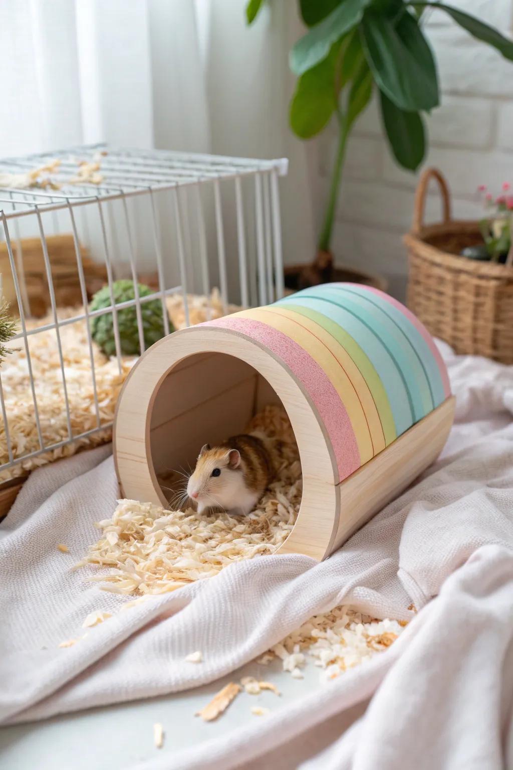 Add a pop of color with a handcrafted tunnel for your hamster's delight!