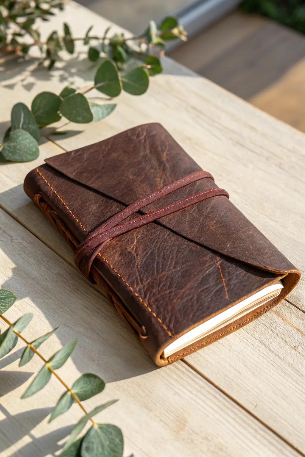 Elegance in Simplicity: Handcrafted leather-bound journal made from a repurposed jacket, perfect for your next adventure.