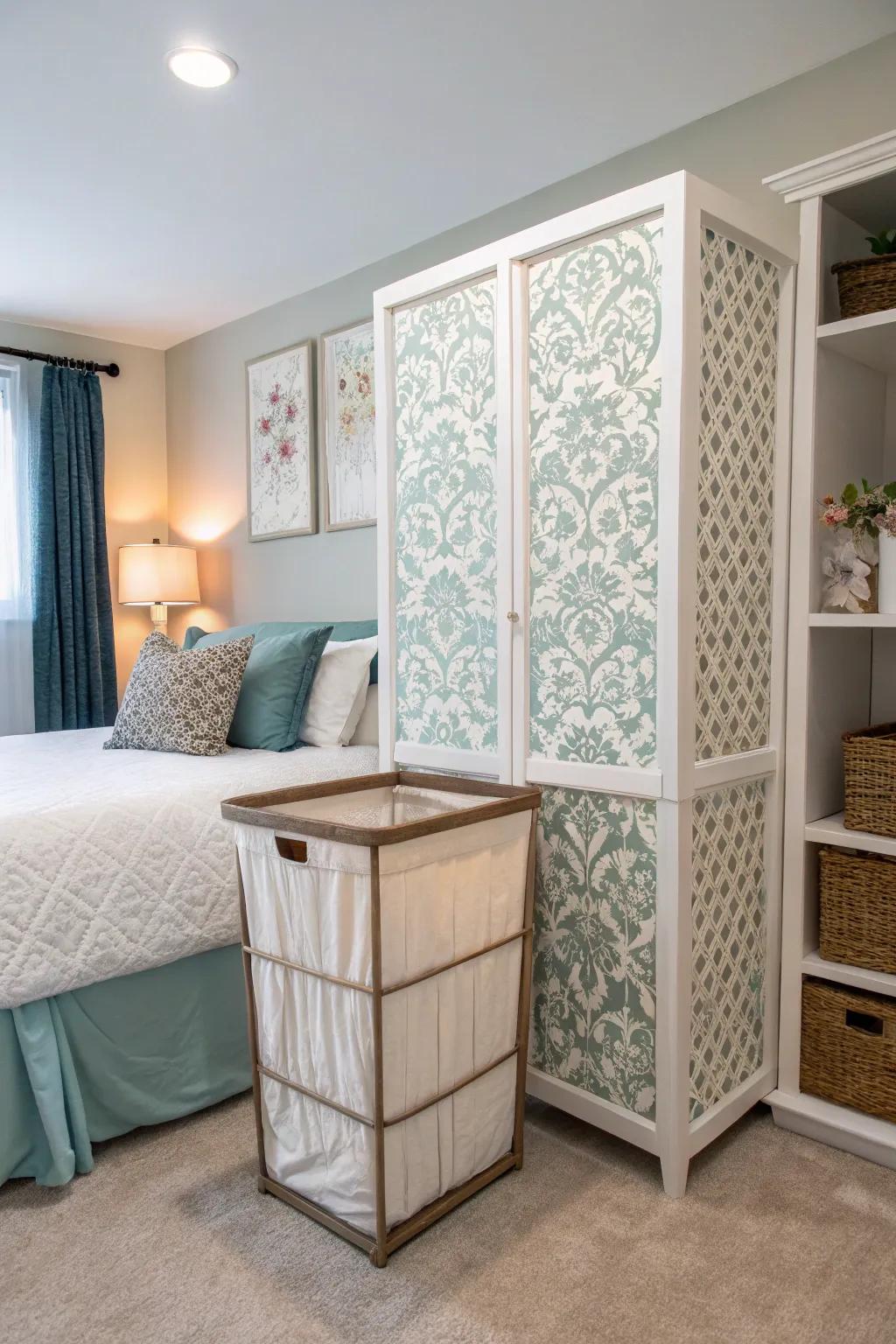 Elegant panels that keep hampers out of sight.