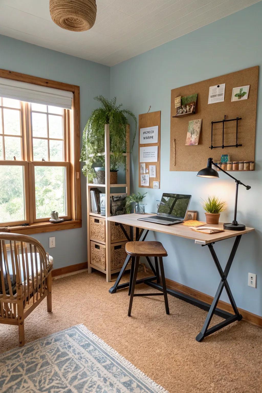 Eco-friendly cork flooring offers comfort and sustainability.