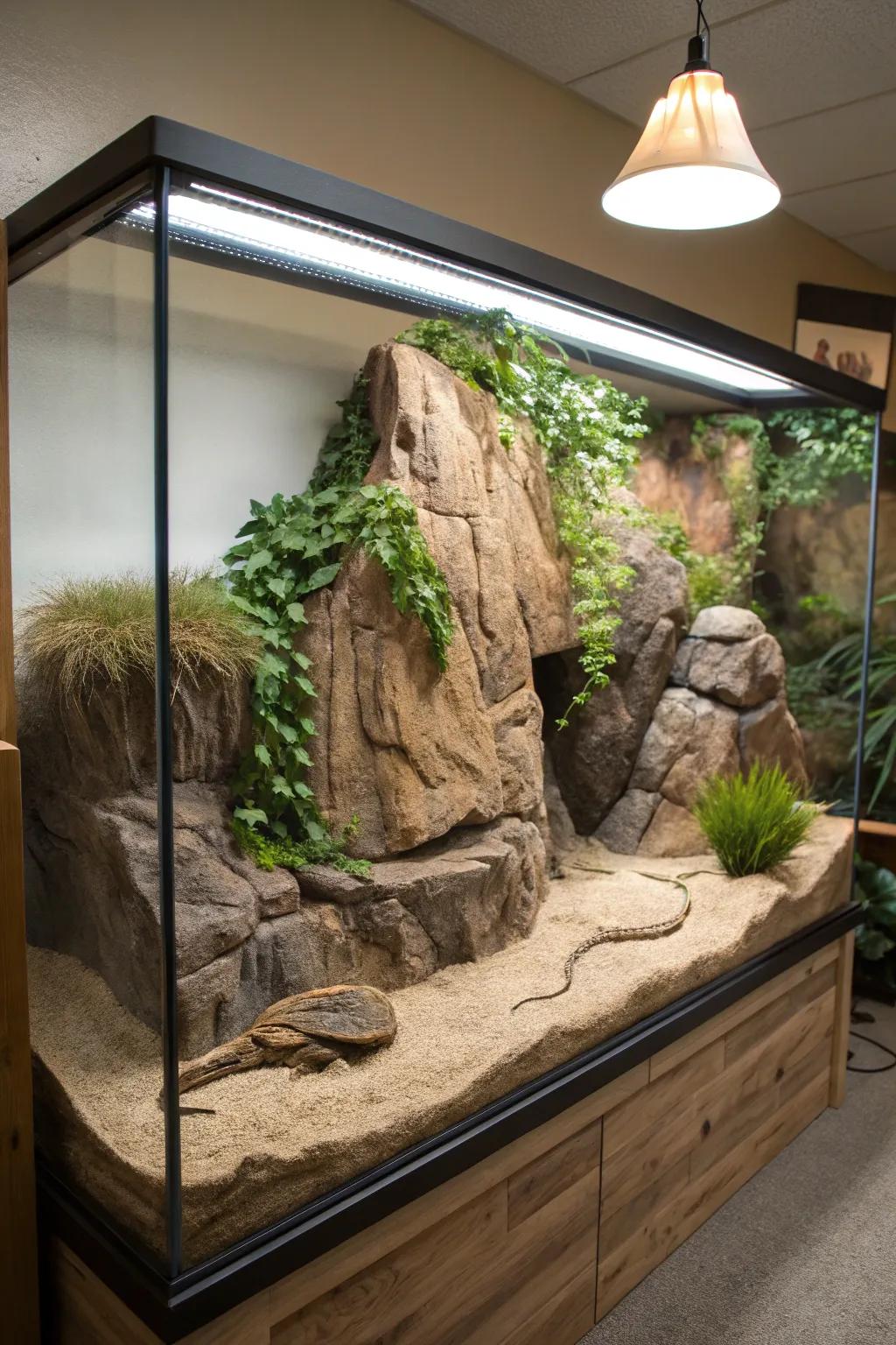 Transform your bearded dragon's habitat with a stunning foam background that blends Scandinavian minimalism with a touch of Boho elegance.