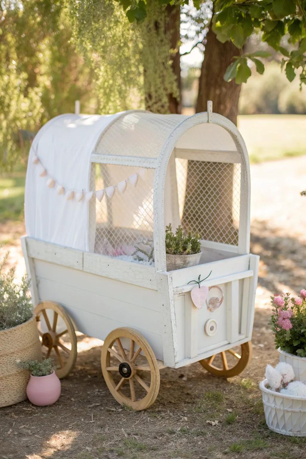 Transform your yard cart into a chic, mobile chick brooder with minimalist elegance and a touch of Boho charm. Perfect for sunny days outdoors!