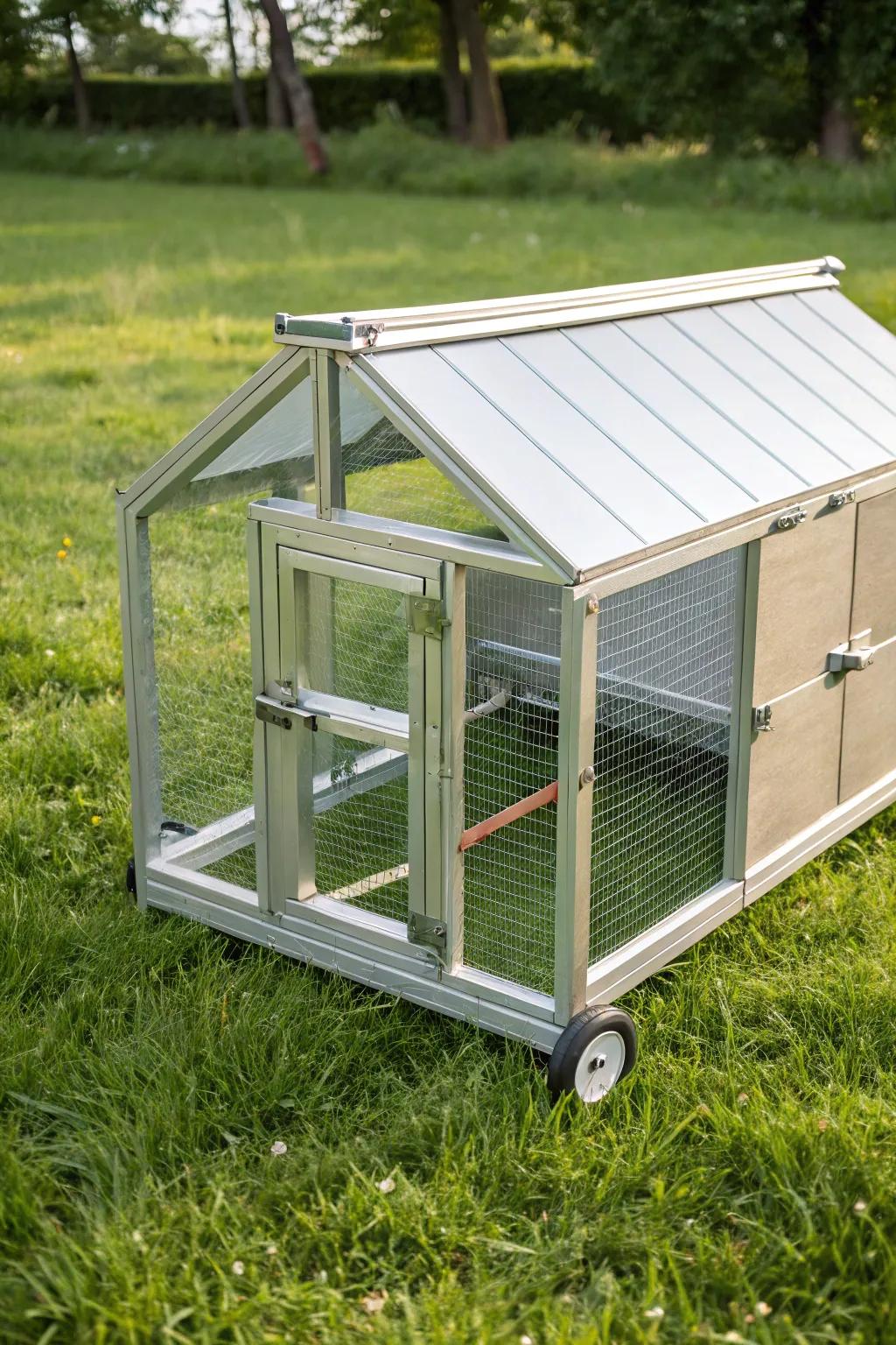 Effortlessly move your flock to fresh pastures with this stylish portable coop.