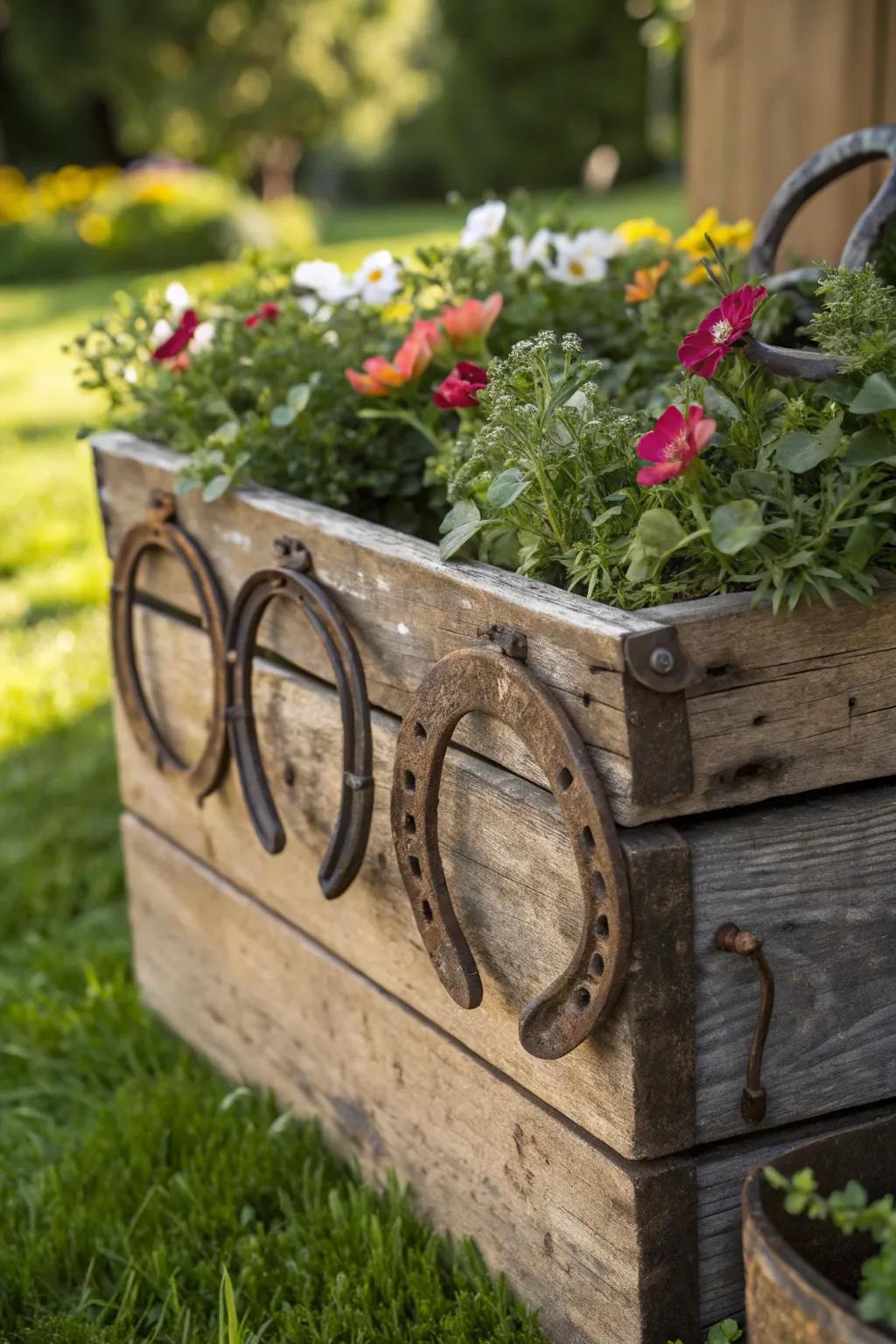 Add a rustic touch to your garden with this elegant horseshoe planter.