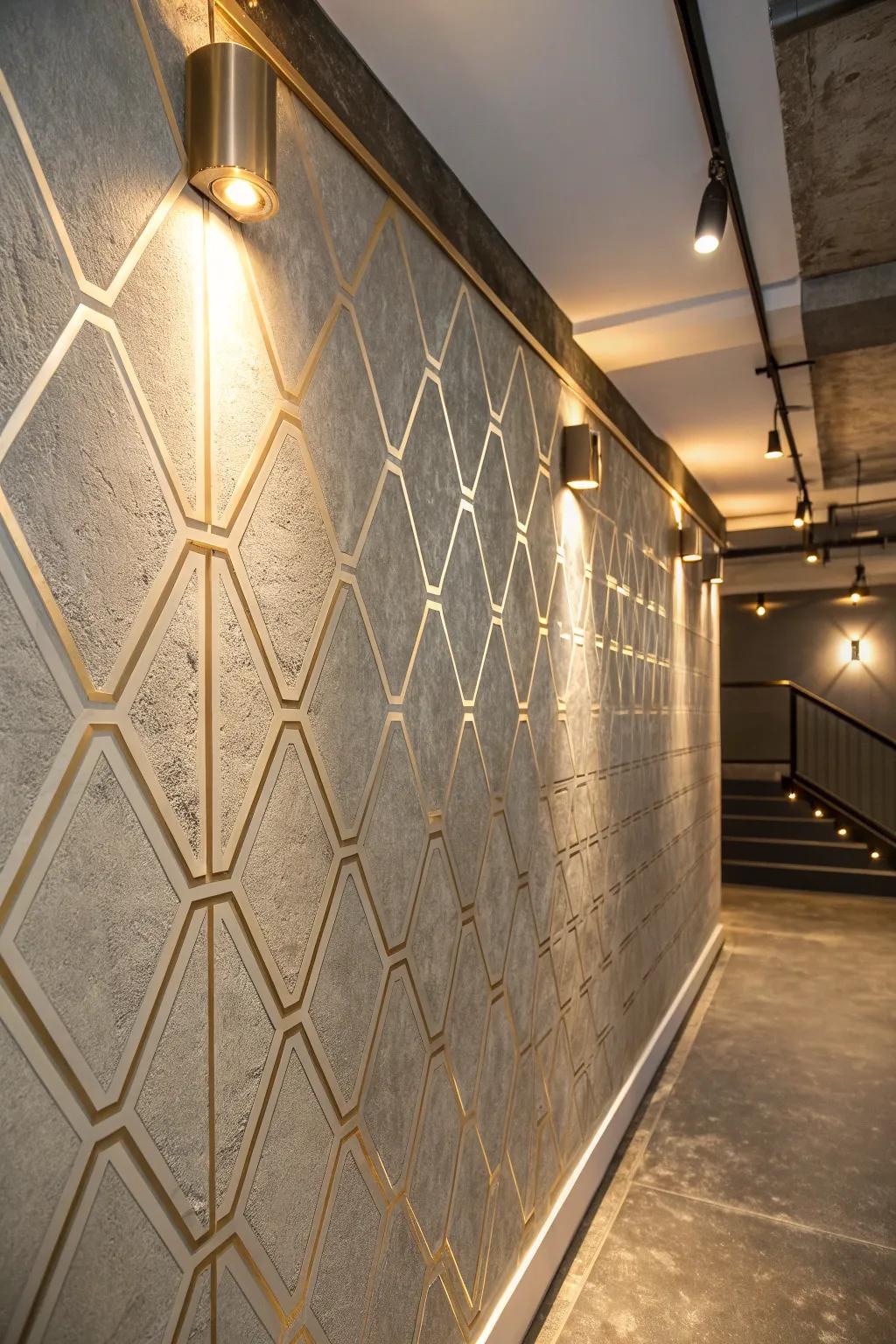 Transform your basement with textured wallpaper for a sleek and modern touch.