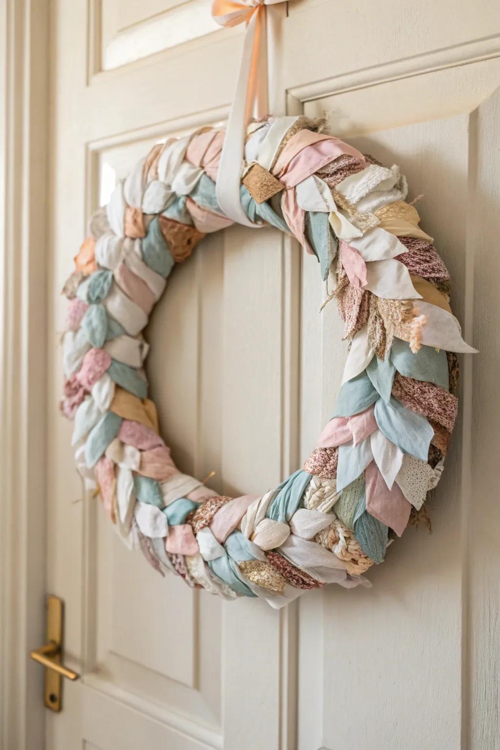 Transform your old fabrics into a stunning, eco-friendly wreath that adds charm and character to any space.